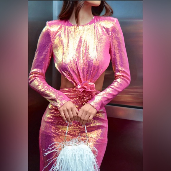 Fashion Nova Luxe Tristy Rushed Sequin Gown-Hot Pink-Size M NWT💕 - Picture 2 of 9